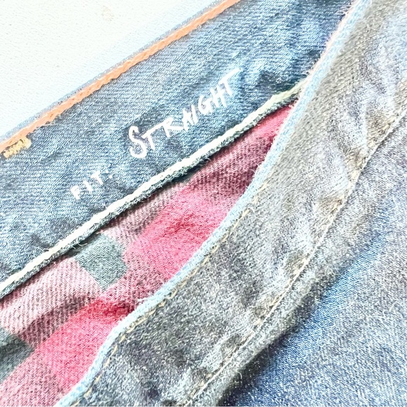 Eddie Bauer Red Flannel Lined Mens 38x30 Straight Fit Blue Jeans High Rise Dark - Picture 11 of 11